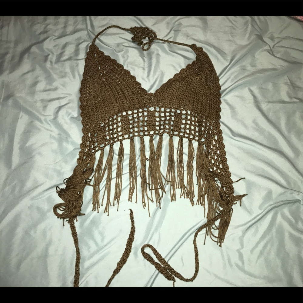Knitted Olive Green Backless Crop